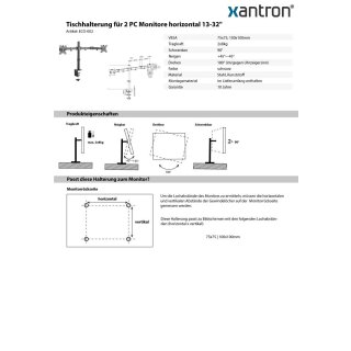 Supporto da tavolo per 2 monitor PC orizzontale 13-32, Xantron ECO-E02