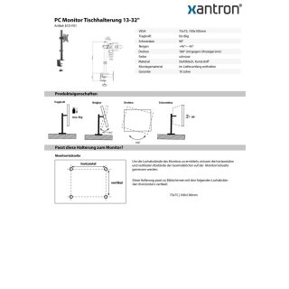 Supporto da tavolo per monitor PC 13-32, Xantron ECO-F01