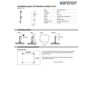 Supporto da tavolo per 2 monitor PC verticali 13-32, Xantron ECO-V02