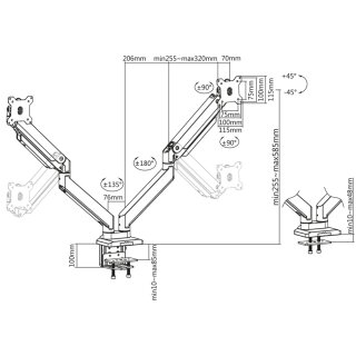 Duo Tischhalterung höhenverstellbar mit Gasdruckfeder 17-35, Xantron PRO-GS100D