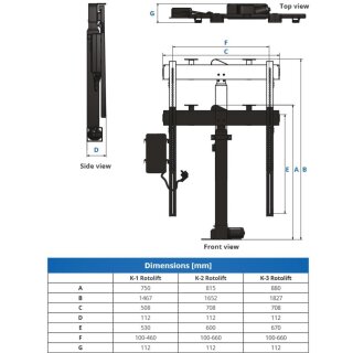 TV furniture lift electric for monitors up to 50kg rotatable height adjustable Xantron PREMIUM-K2-RotoLift