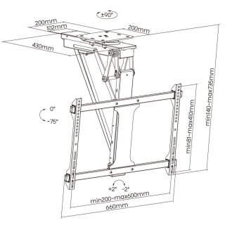 Electric motorised ceiling mount rotatable for TV monitors 32-75, Xantron DEHA-600E-Roto