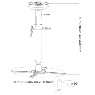 Universal telescopic ceiling projector mount 60cm, TOPLINE-BM060